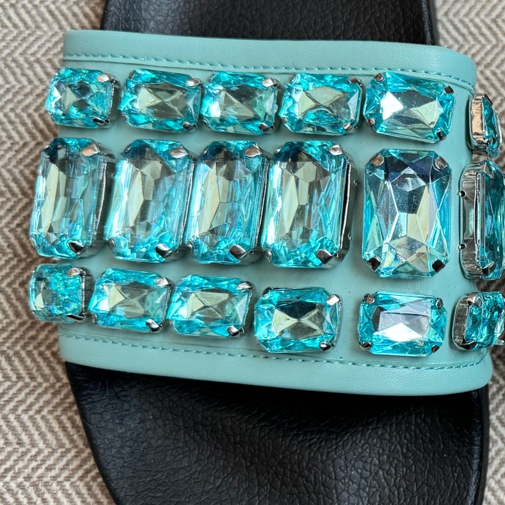 Botkier “Freda” Seafoam Rhinestone Slide Sandals - Size 39/8 - Picture 7 of 15